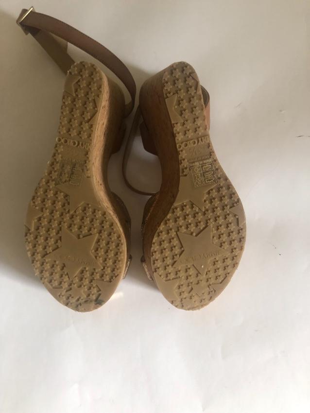 Jimmy Choo Gold Crossover Leather Wedges