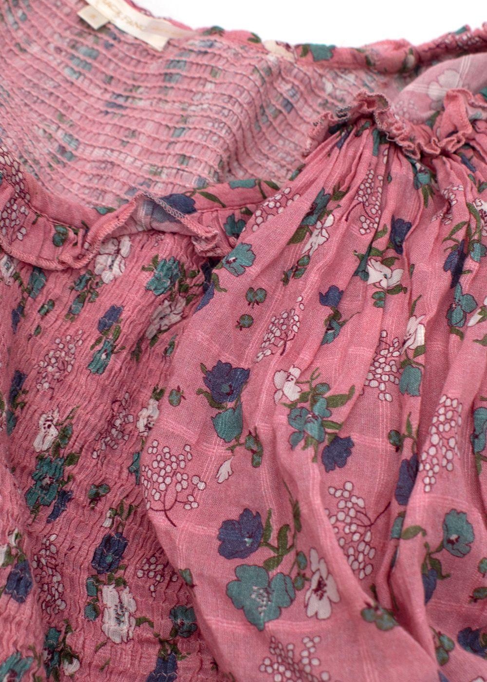 Violet Floral Printed Cotton Ruffled Mini Dress