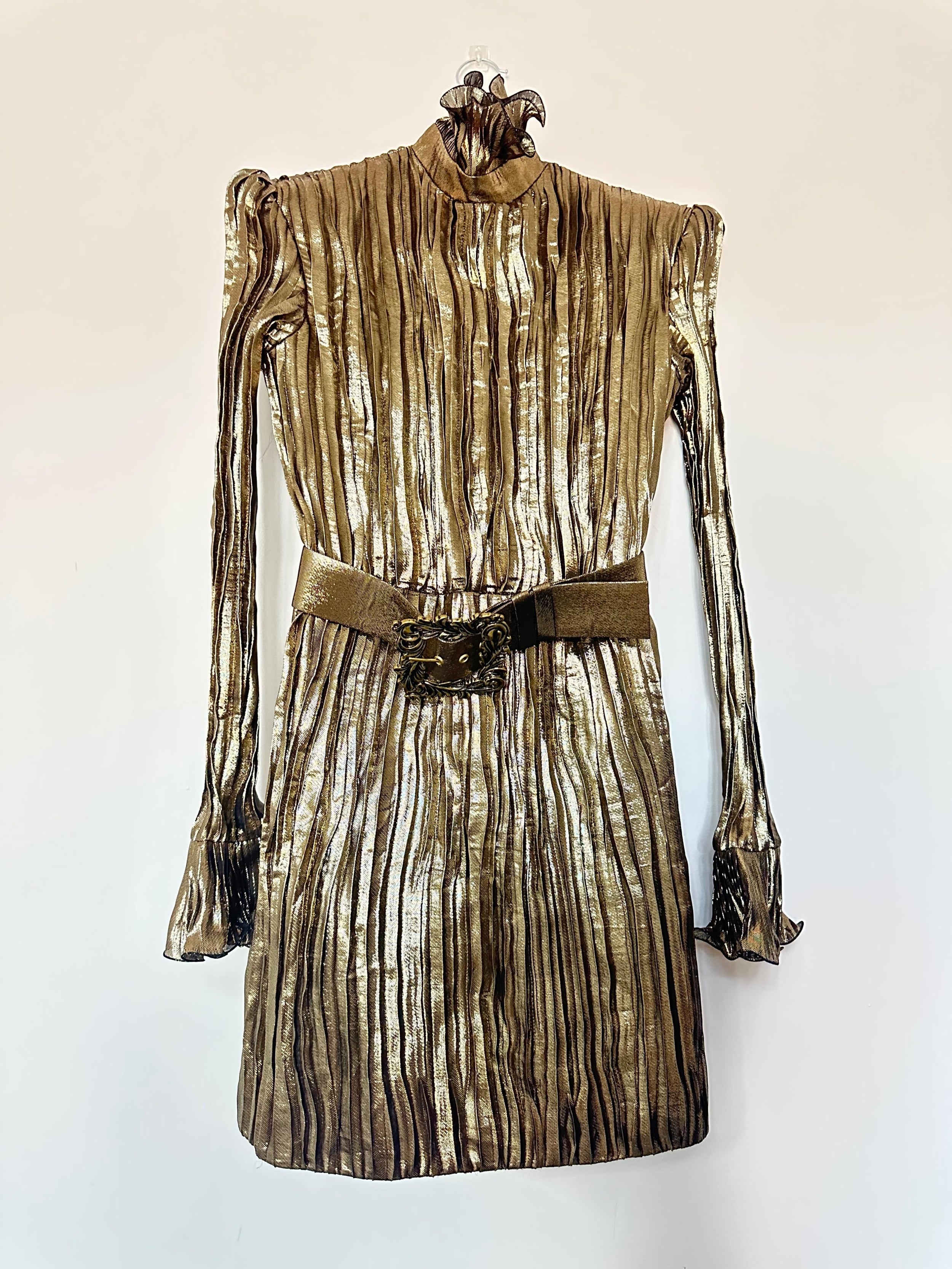 Andrew GN Gold Metallic Mini Dress
