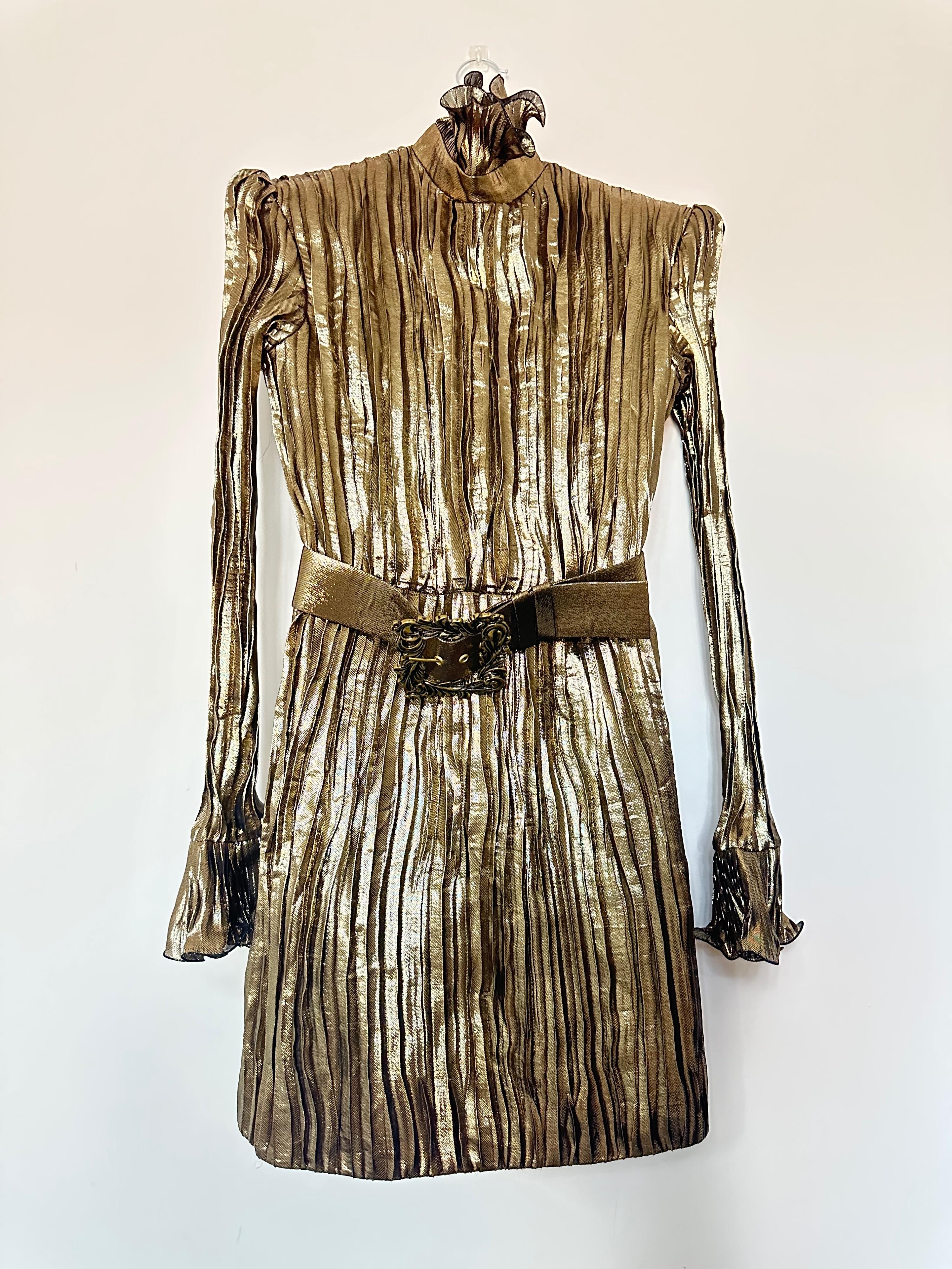 Andrew GN Gold Metallic Mini Dress