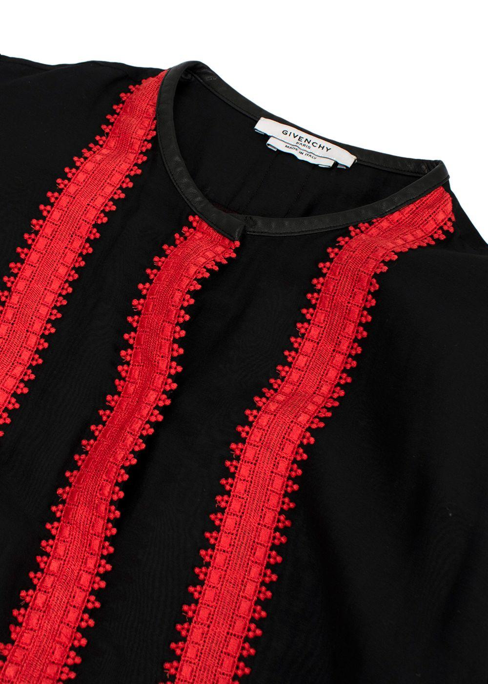 Givenchy Black and Red Cotton & Silk Sheer Blouse