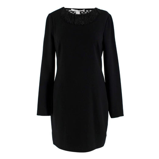 Diane von Furstenberg Black Fringed Embellished Lace Back Dress
