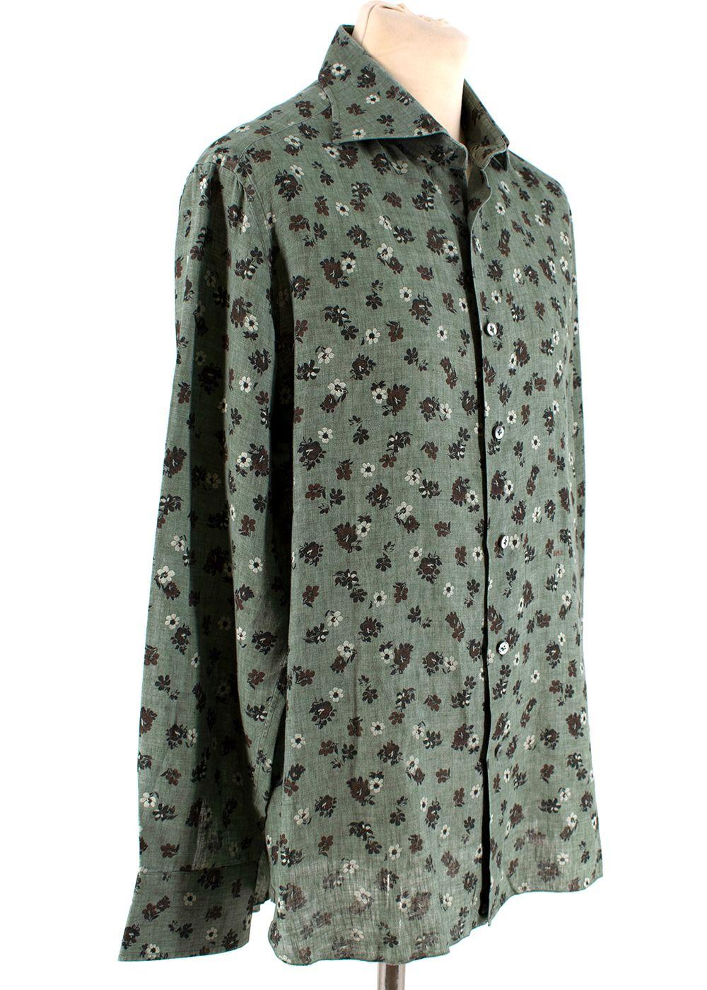 Donato Liguori Sage Green Floral Linen Shirt
