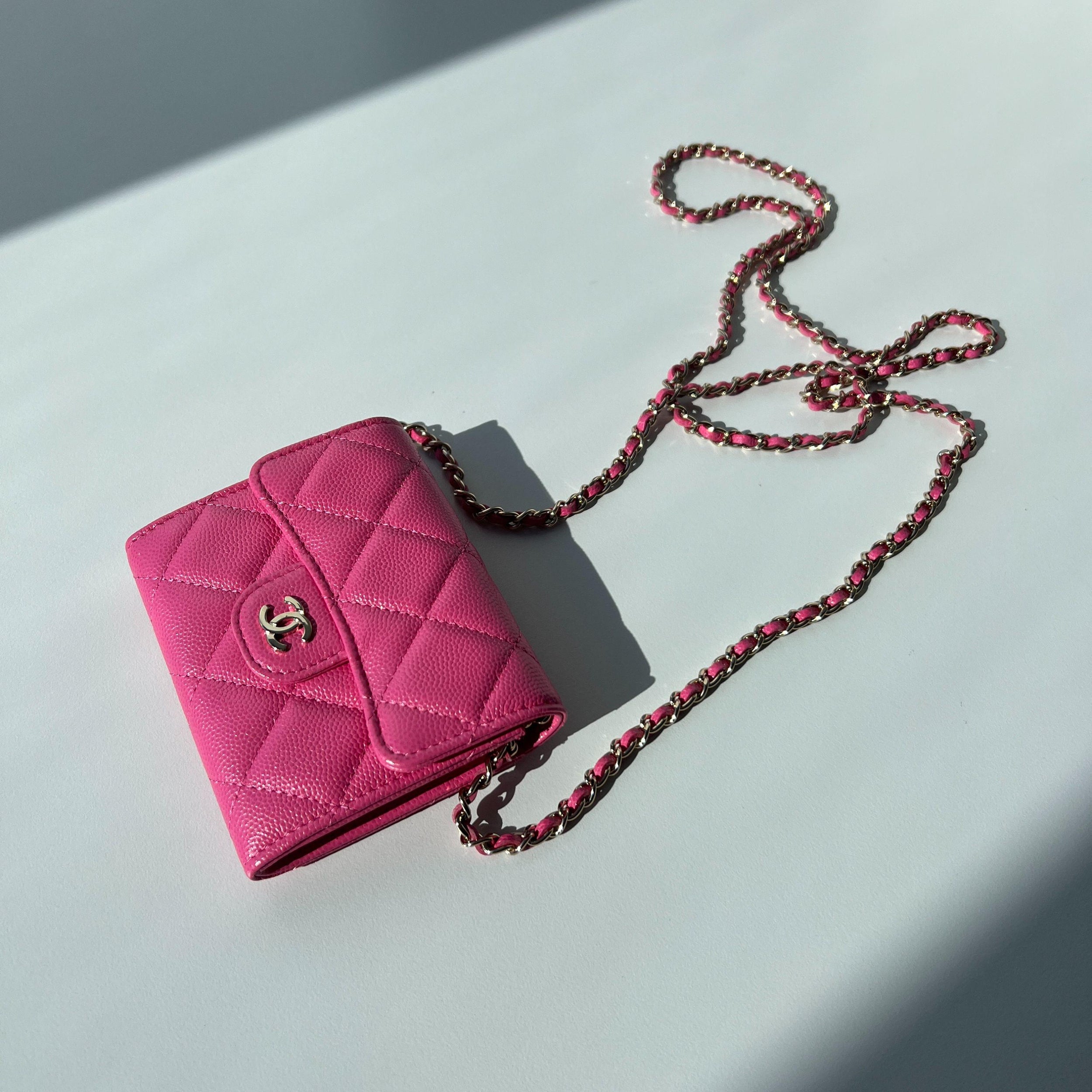 Pink Caviar Quilted Mini Wallet On Chain