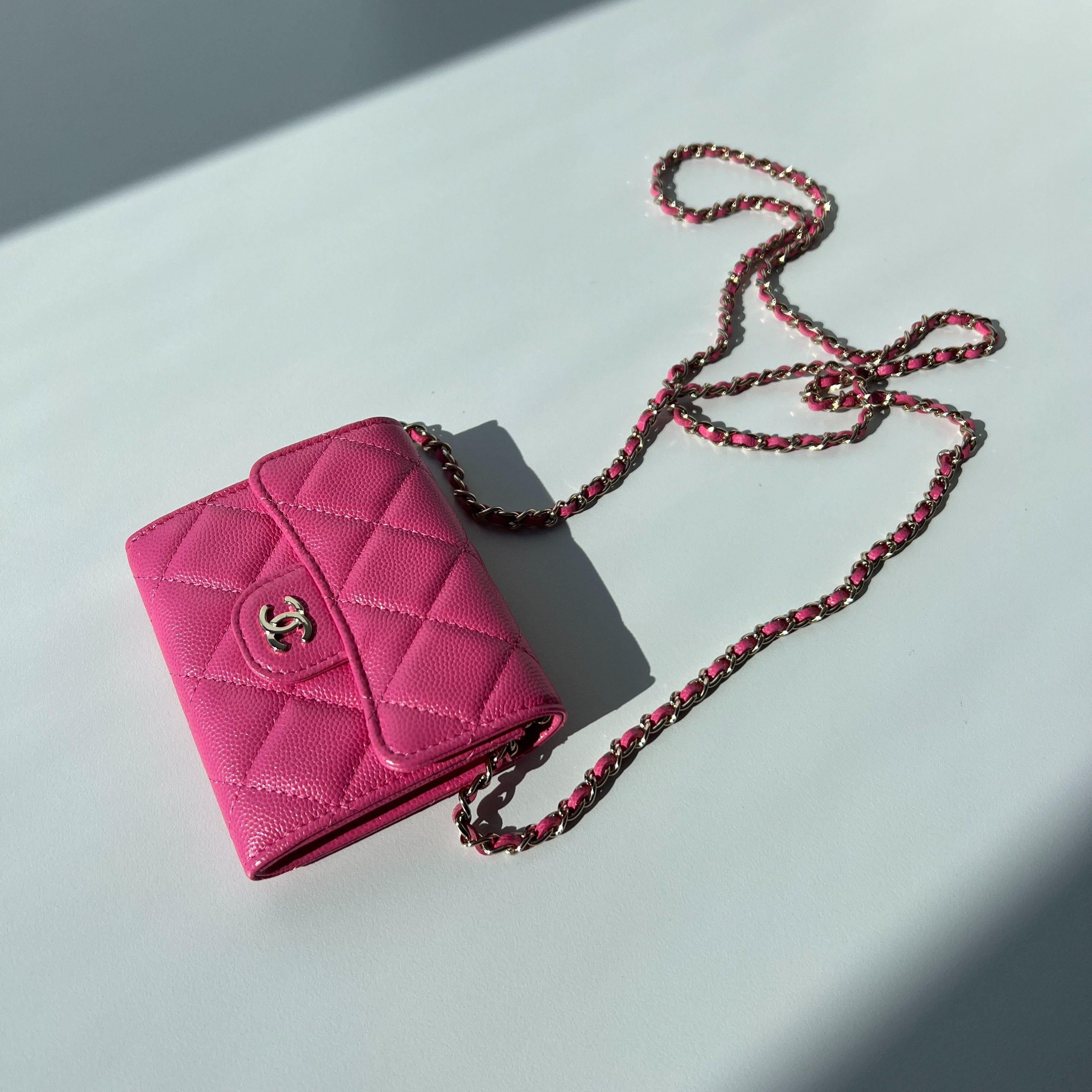Pink Caviar Quilted Mini Wallet On Chain