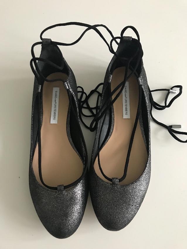 DVF Metallic Lace-Up Ballerinas