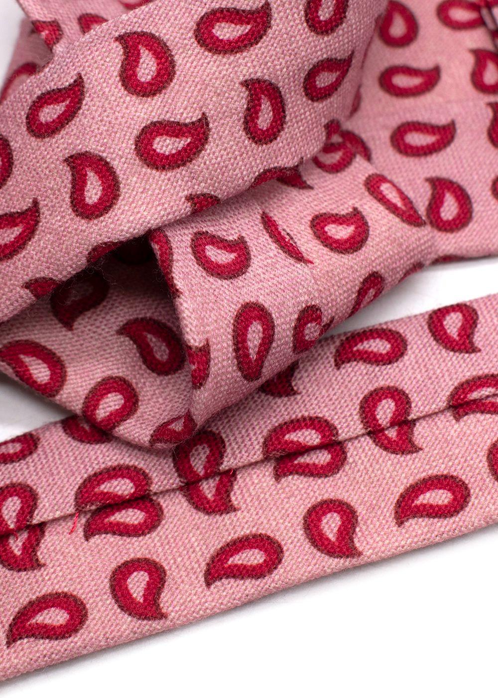 Isaia Pink Wool Tie with Red Paisley Pattern