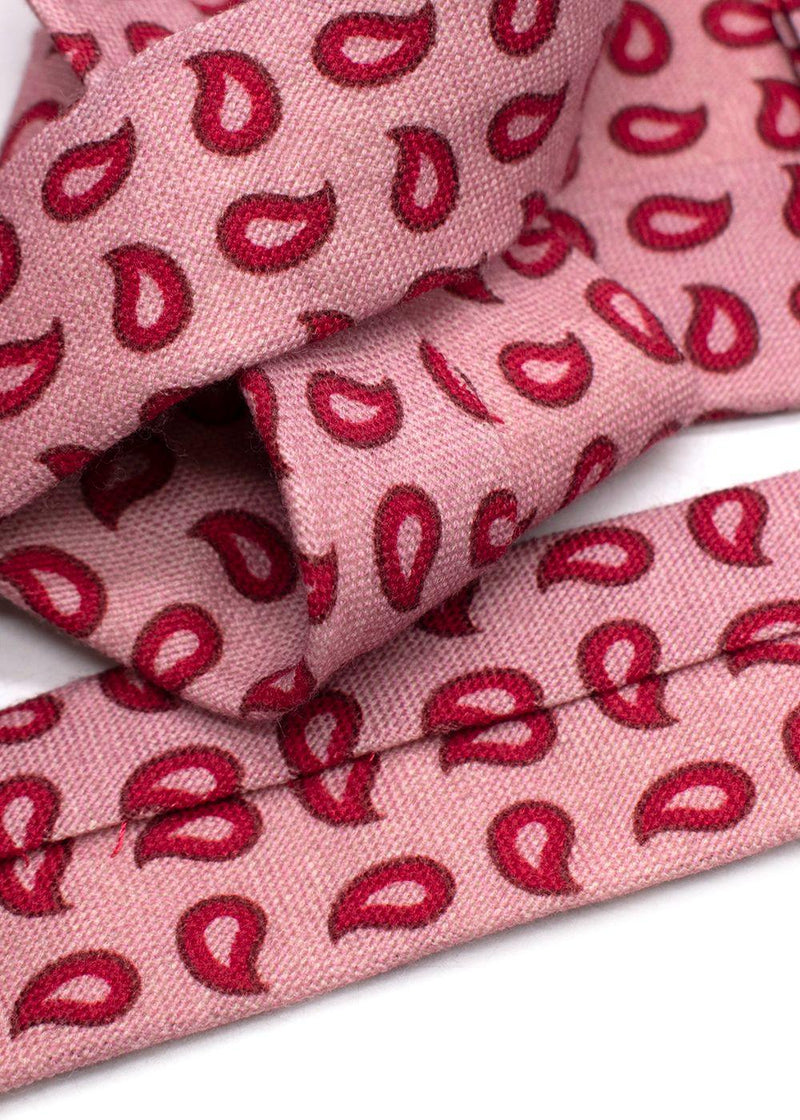 Isaia Pink Wool Tie with Red Paisley Pattern