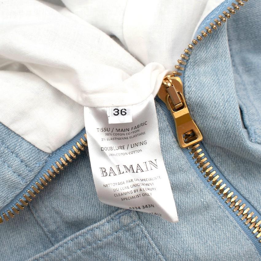 Balmain Blue Cotton Denim Buttoned Mini Skirt