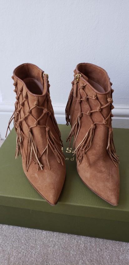 Rupert Sanderson Tassel Detail Tan Suede Ankle Boots
