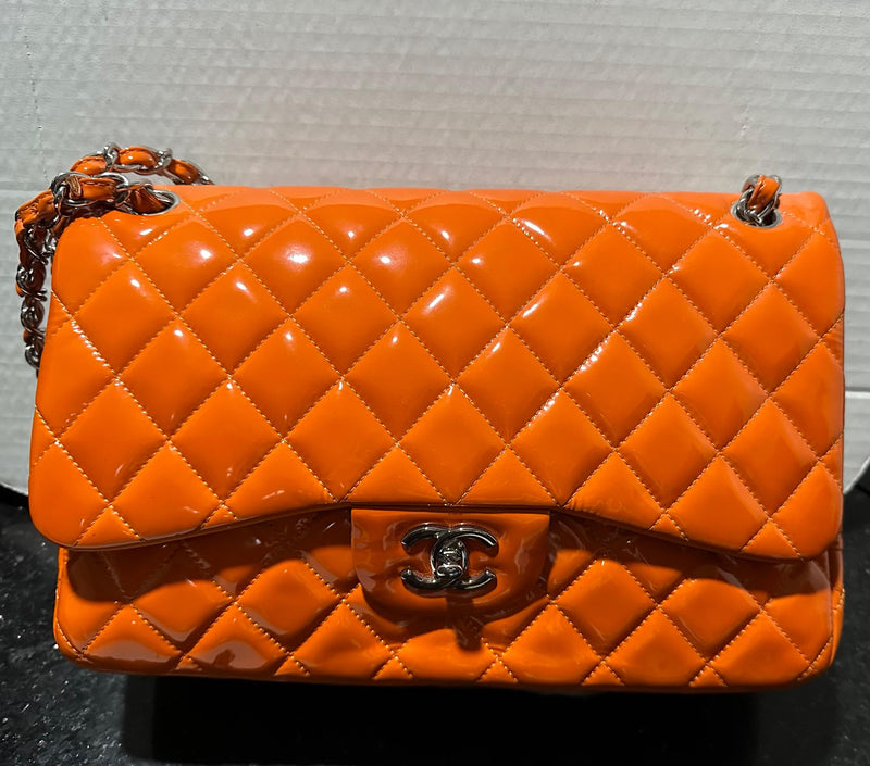 Chanel Orange Patent Classic Flap