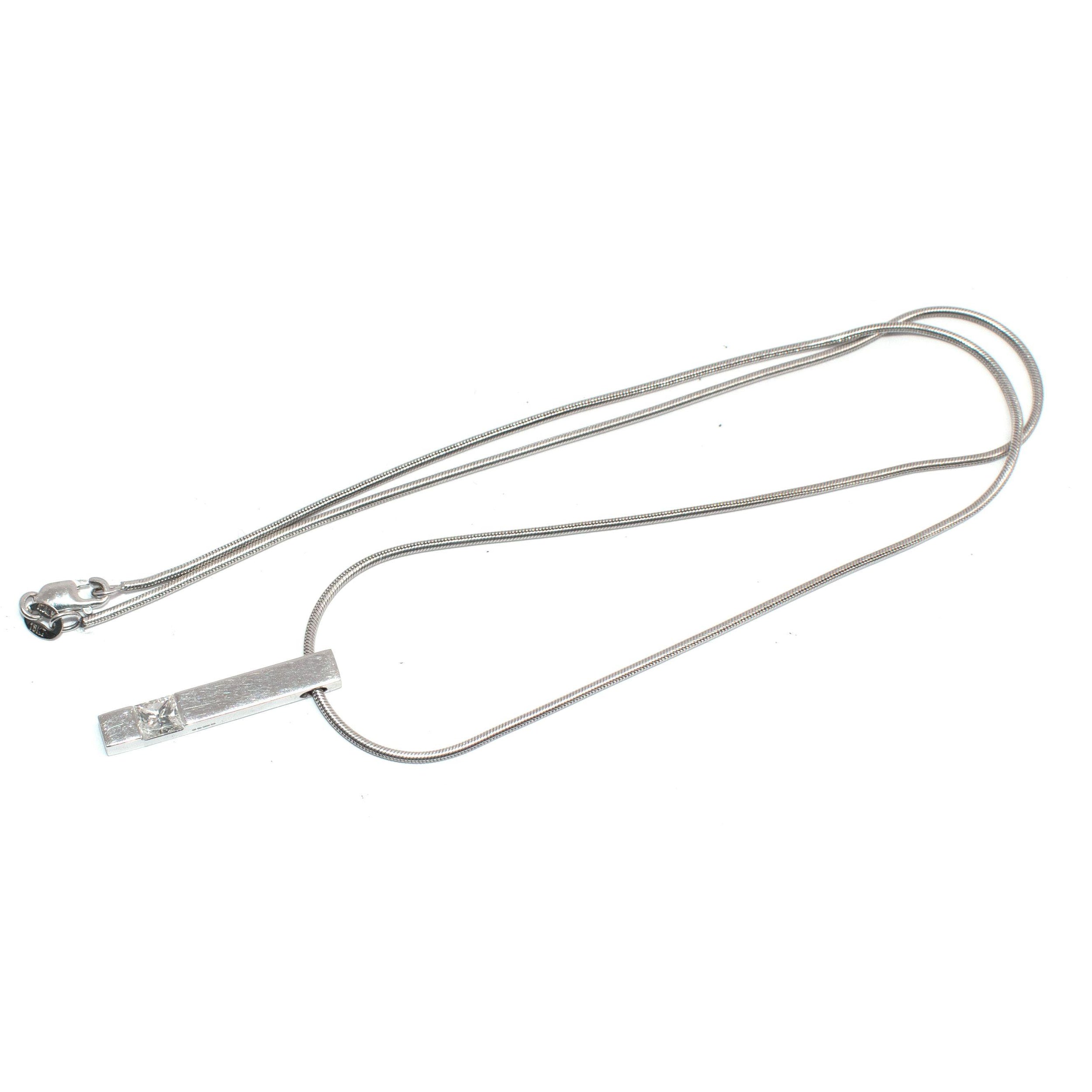 Bespoke 18ct White Gold Single Bright White Diamond Bar Pendant