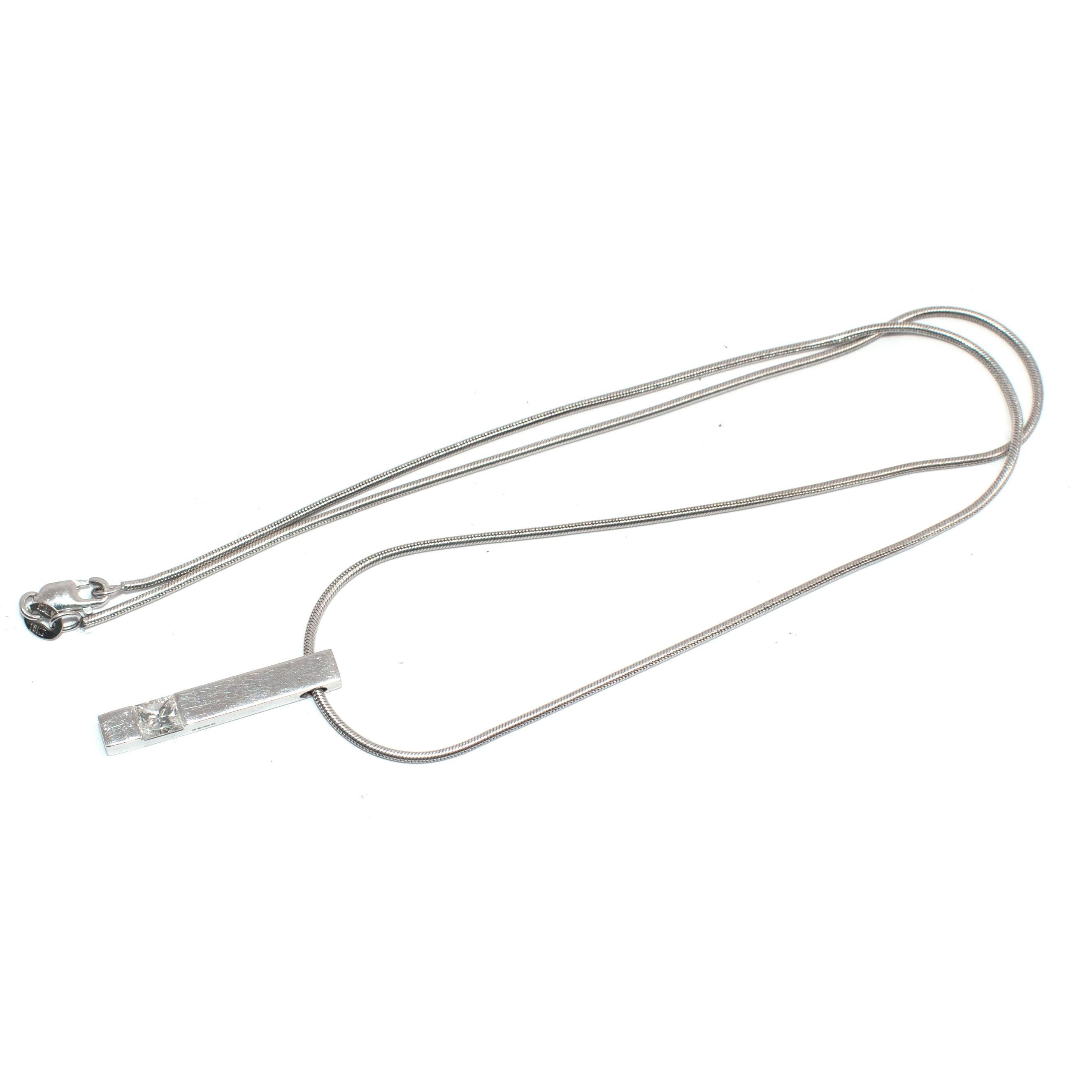 Bespoke 18ct White Gold Single Bright White Diamond Bar Pendant