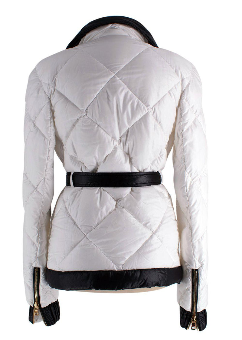 Balmain Black and White Belted Puffer Jacket