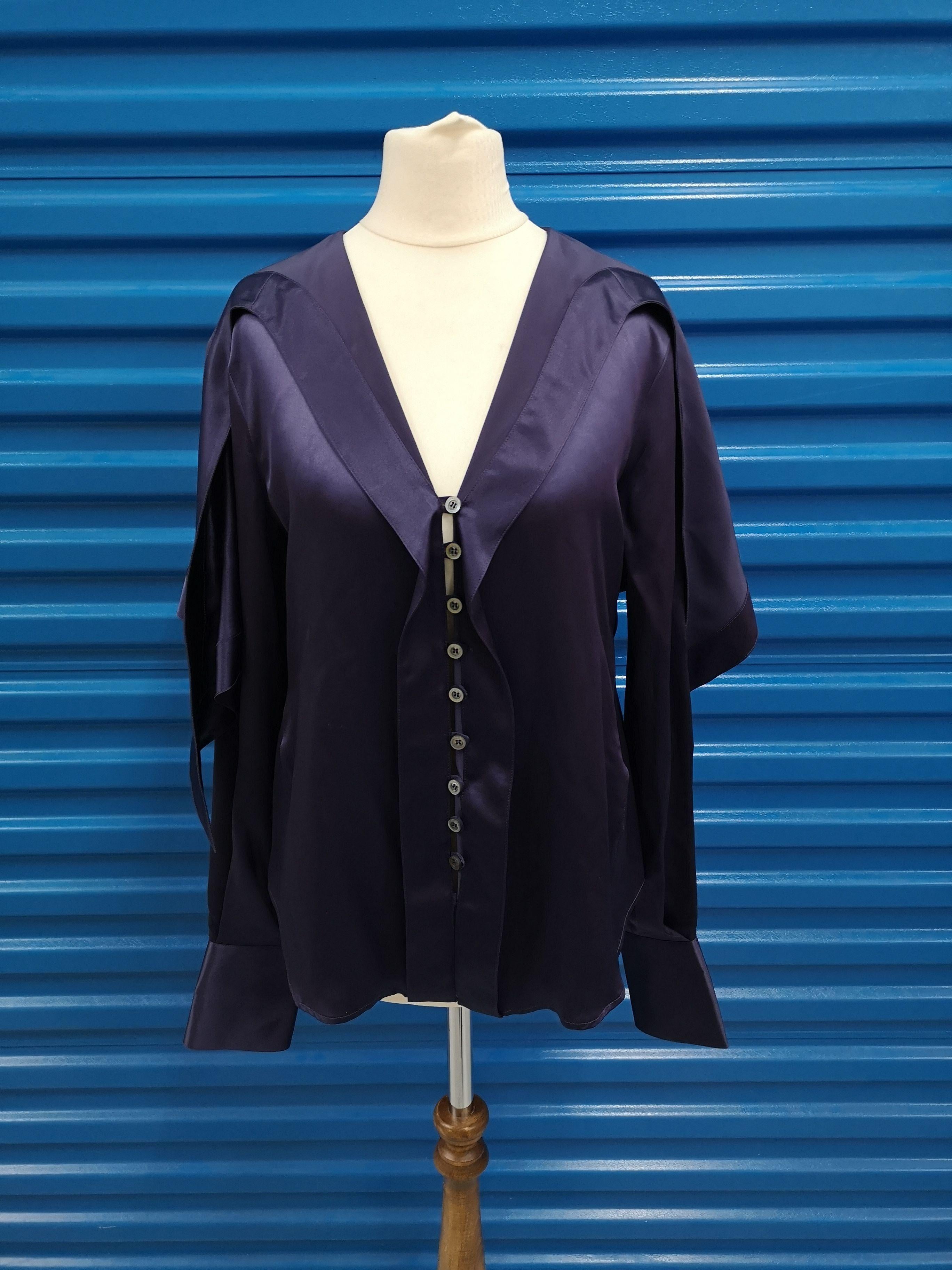 Salvatore Ferragamo Blue Shawl Collar Silk Shirt