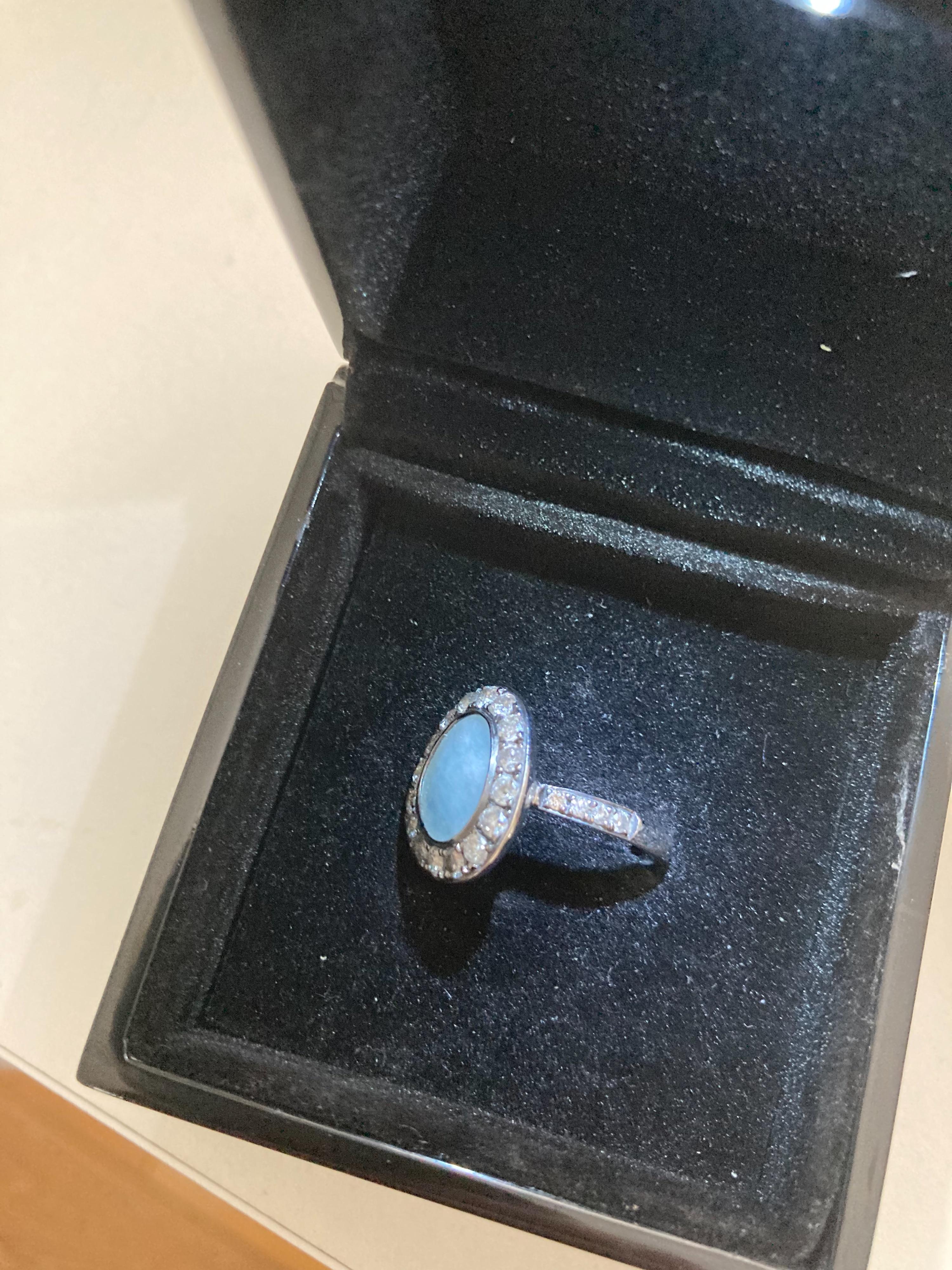 Dusty Diamonds 18ct White Gold Aquamarine Ring - Size M