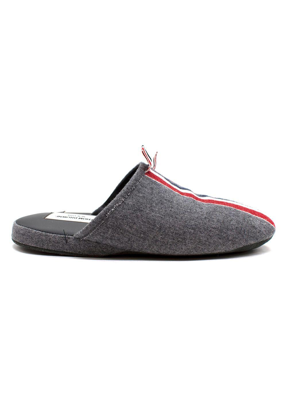 Grey 3 Bar Flannel Slippers
