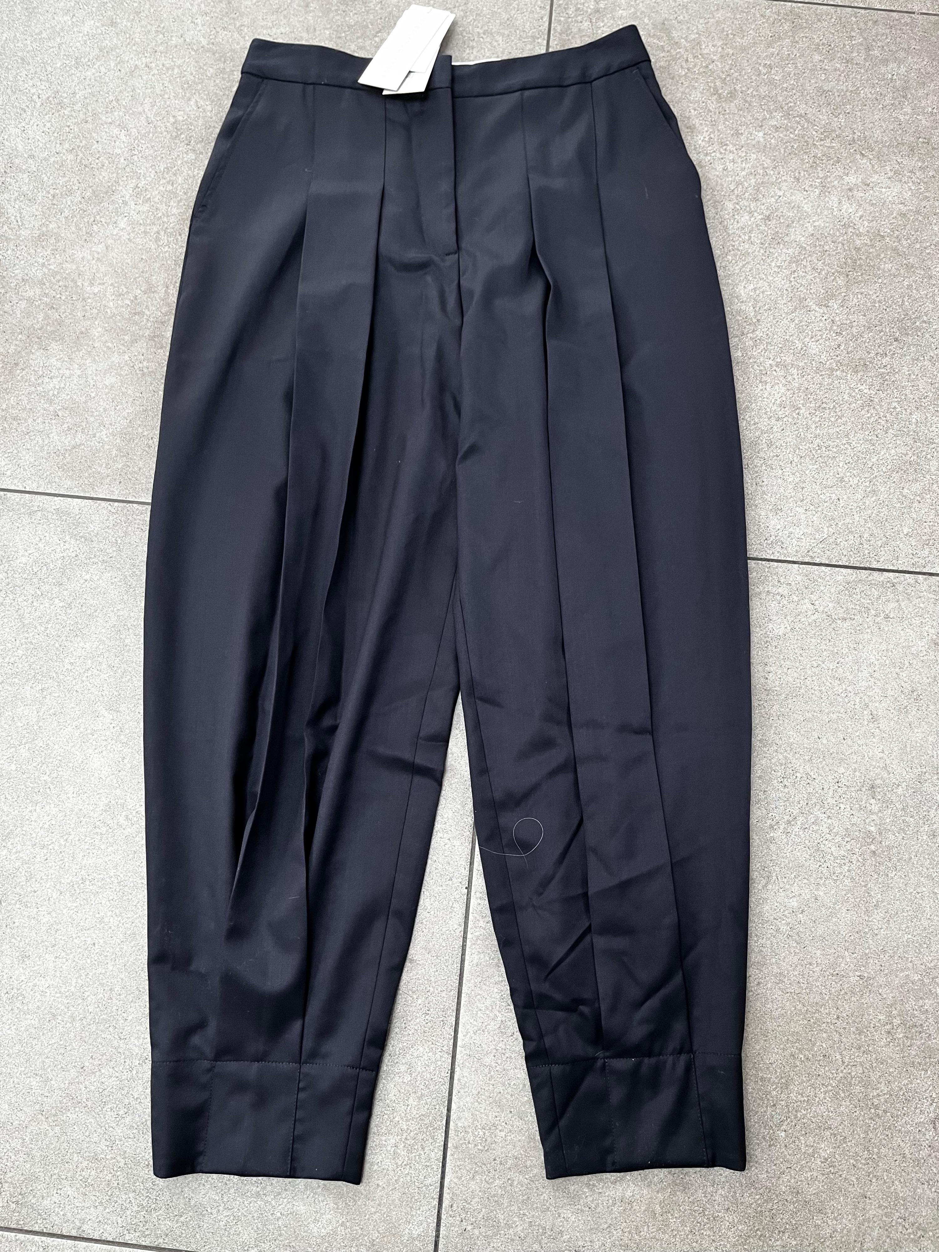 Chelsea Navy Blue Wool Front Pleat Tapered Trousers