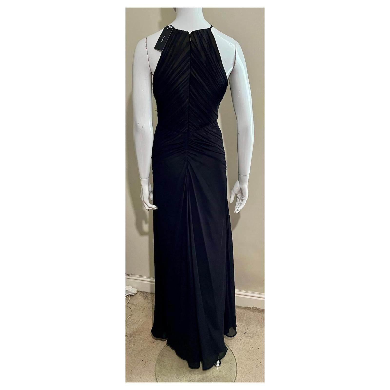 Vera Wang Black Ruched Chiffon Maxi Dress