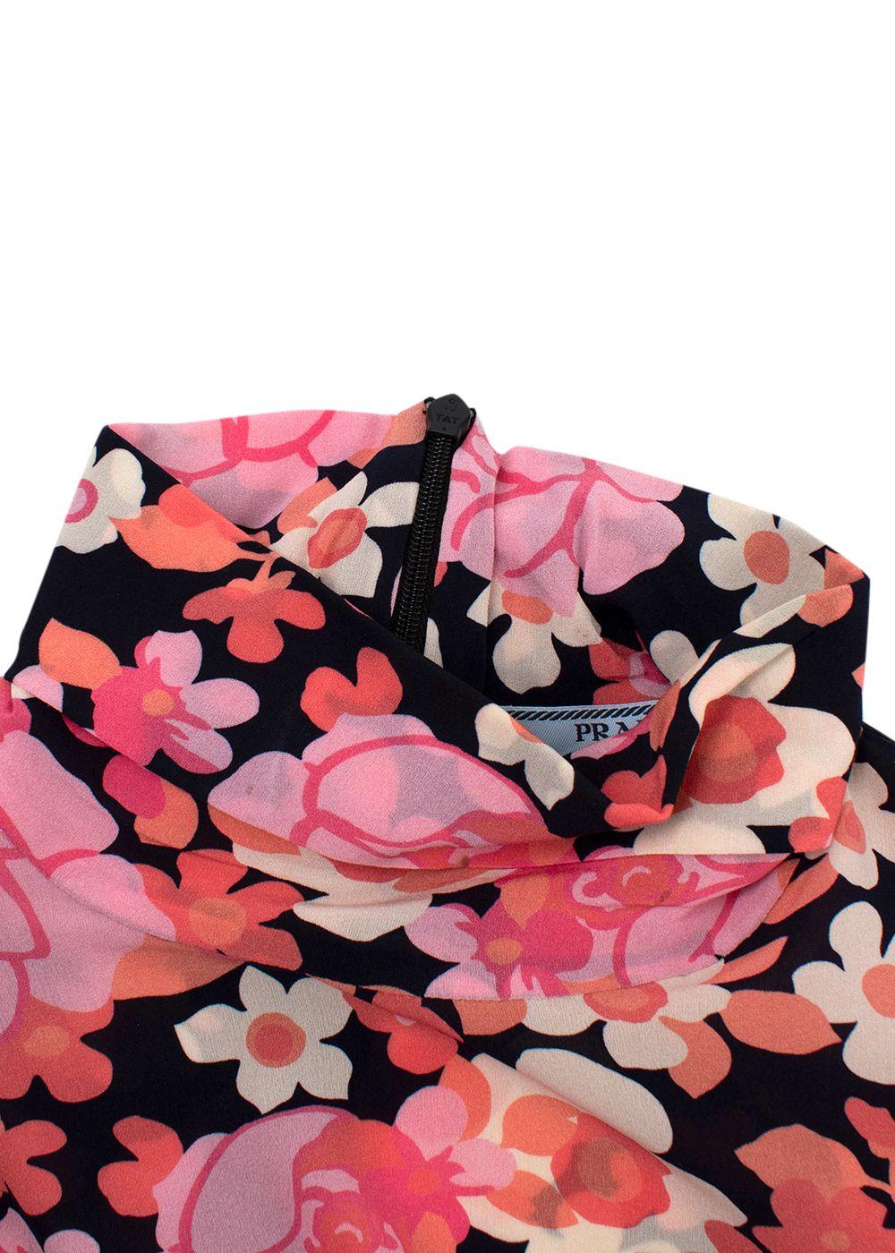 Prada Pink Floral High Neck Silk Blouse