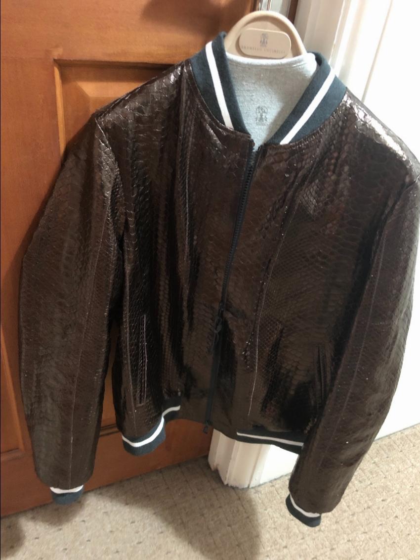 Brunello Cucinelli Metallic Python Bomber Jacket