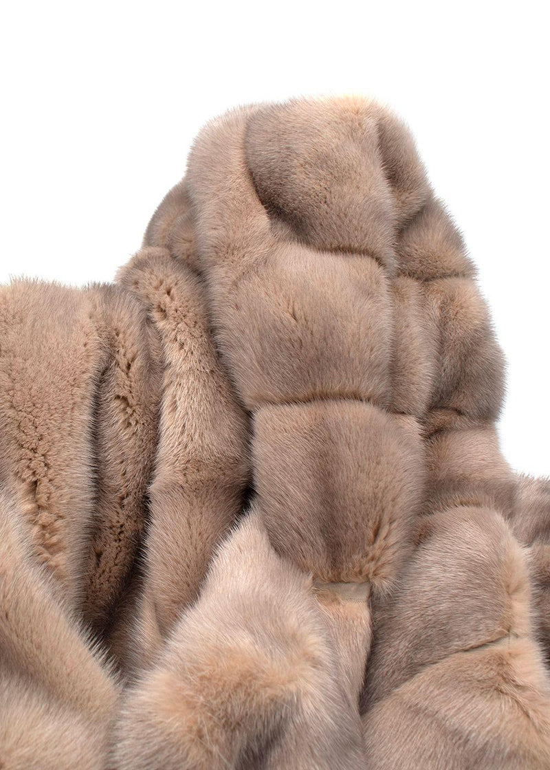 Jos Beige Fine Quality Mink Hooded Fur Coat