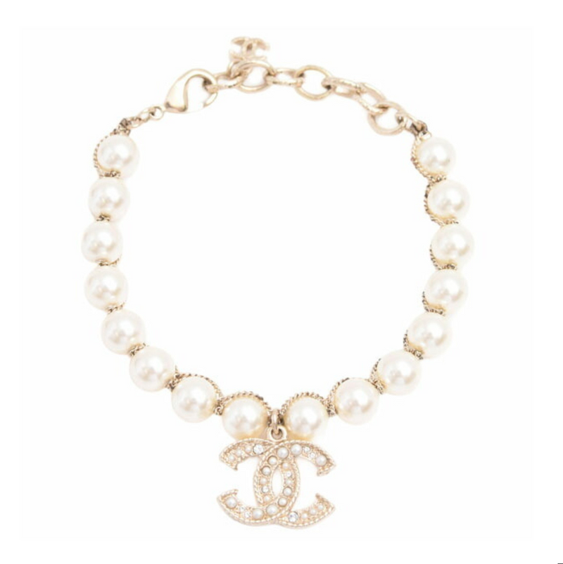 Chanel CC Logo Faux Pearl Bracelet