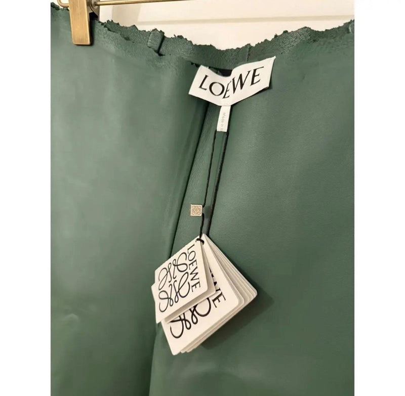 Loewe Green Distressed Leather Shorts