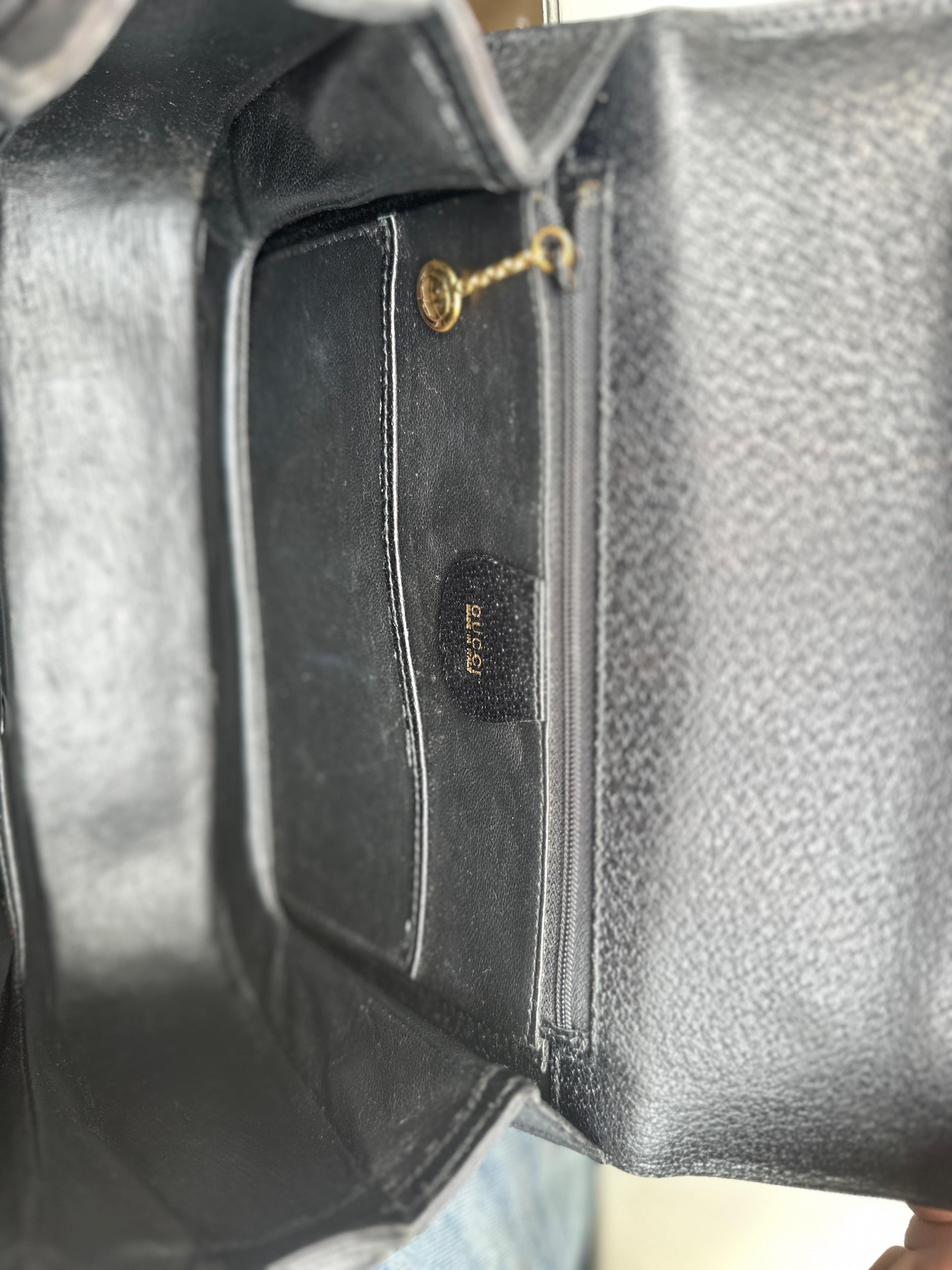 Gucci Vintage Black Leather Bamboo Bag