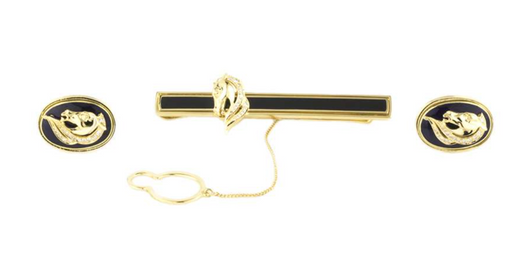 Bespoke Yellow Gold Enamel/Diamond Tie Slide & Cufflinks