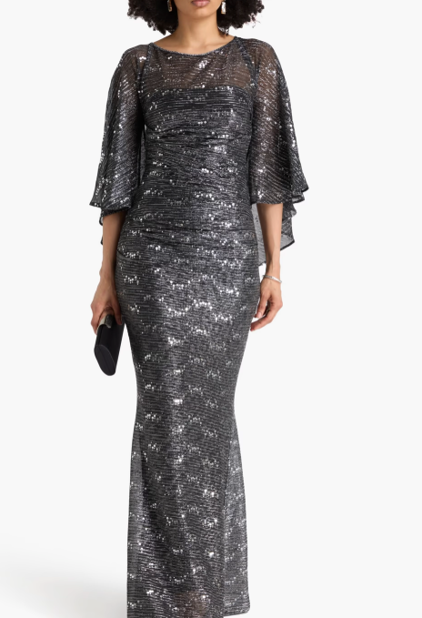 Talbot Runhof Cape-effect Sequined Jersey Gown