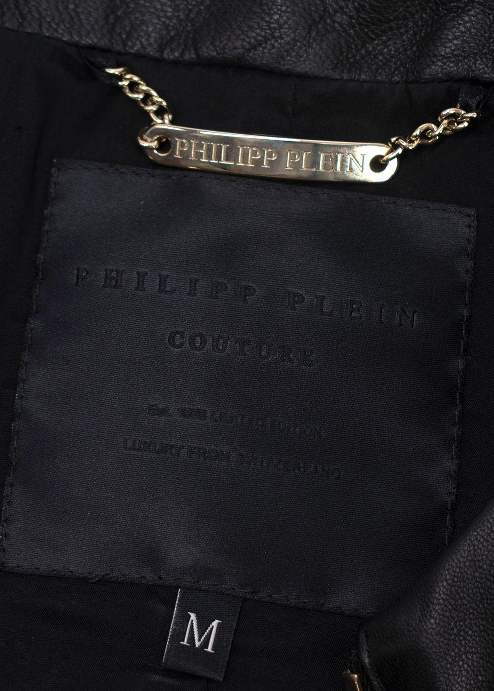 Philipp Plein Fitted Peplum Leather Jacket with Skull Appliqué