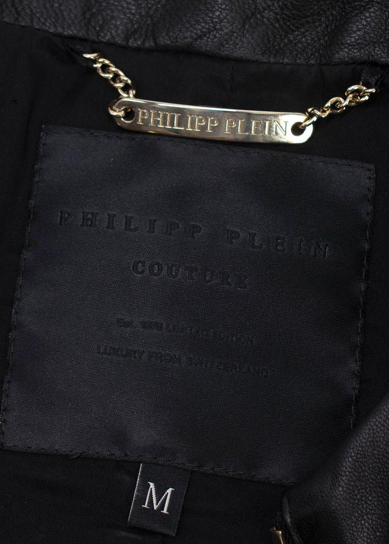 Philipp Plein Fitted Peplum Leather Jacket with Skull Appliqué