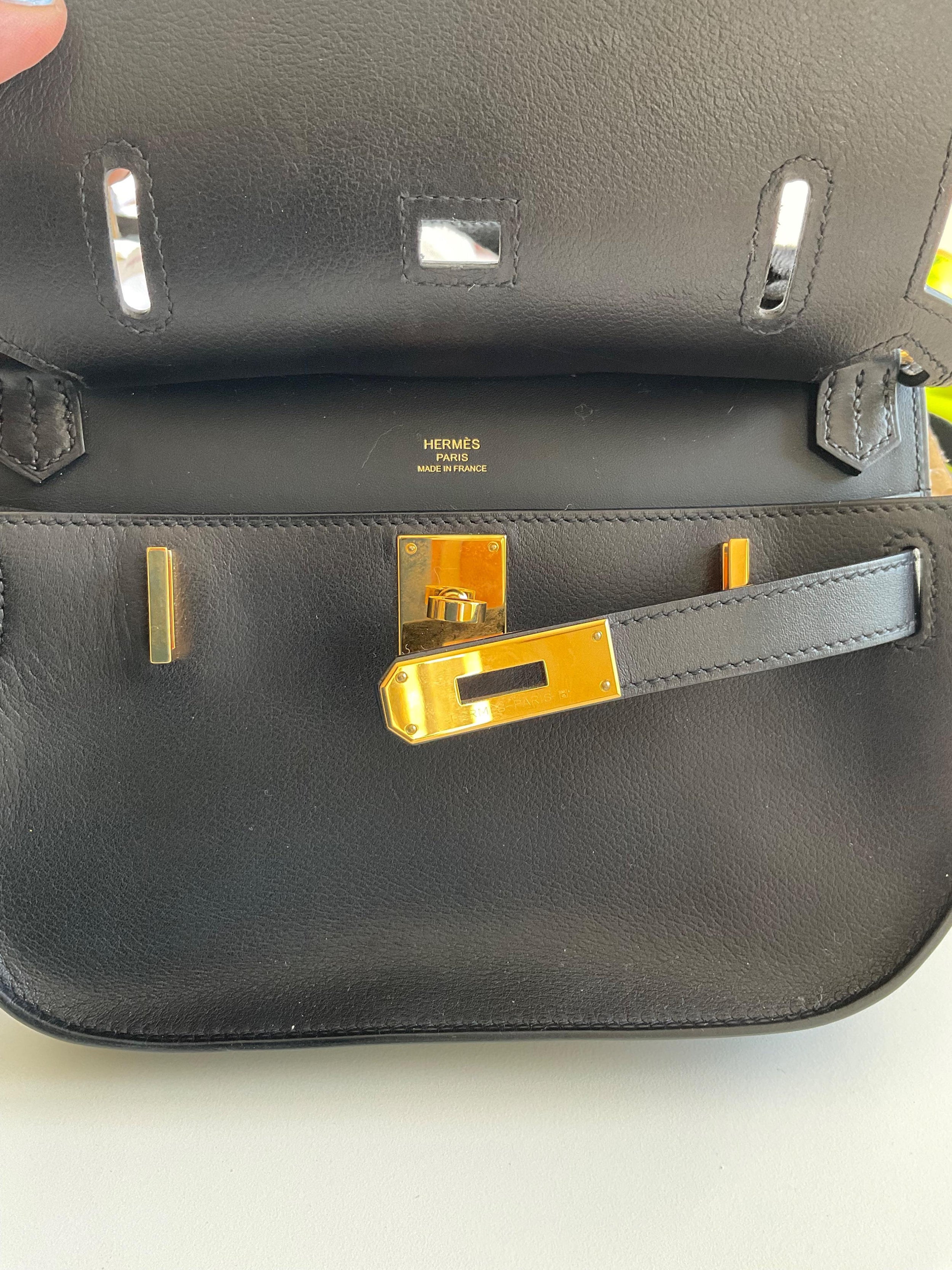 Hermes Black Evergrain  Leather Mini Jypsiere with Gold Hardware