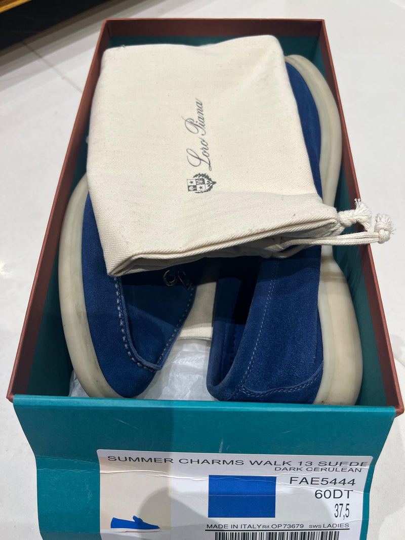 Loro Piana Blue Suede Summer Charms Walk Loafers