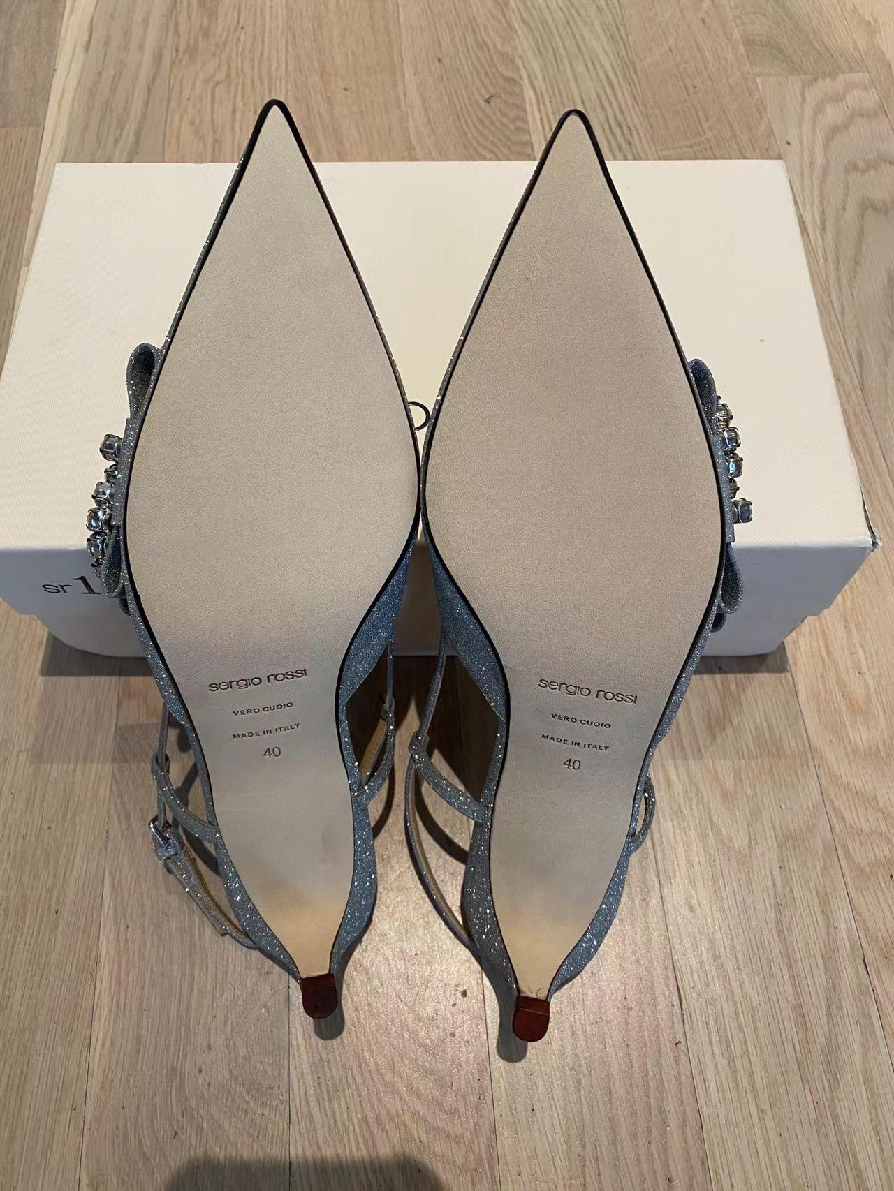 Silver glitter & crystal slingback heeled pumps