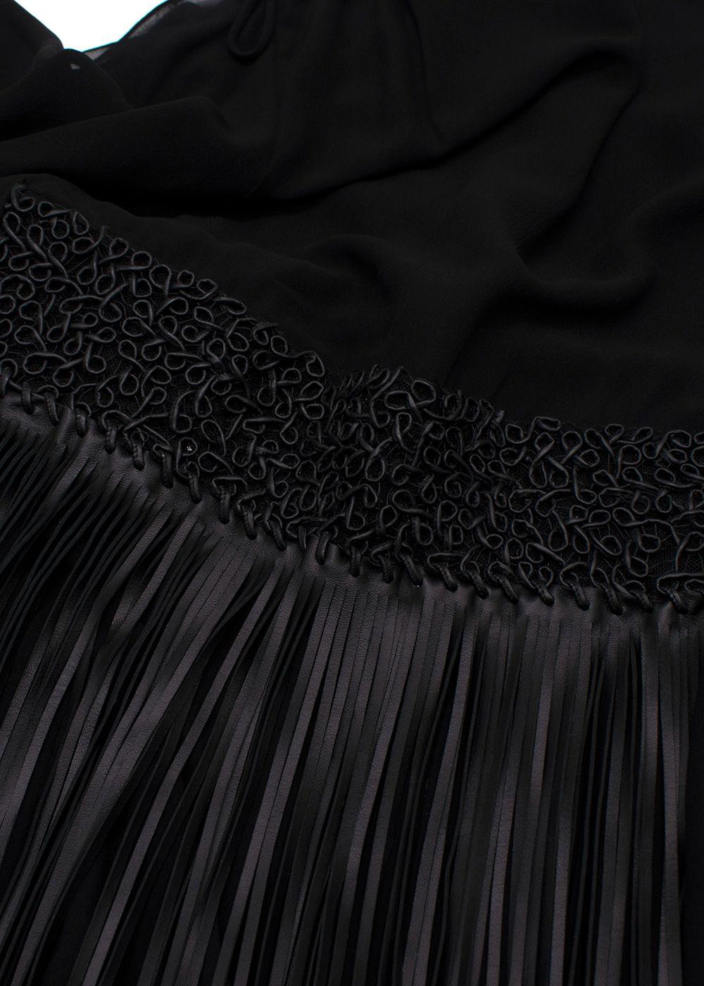 Christian Dior Black Leather Fringe Tunic Mini Dress