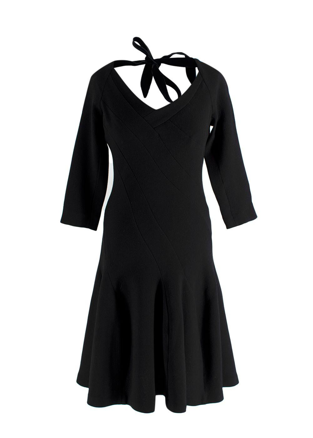 Roland Mouret Black Velvet Neck Tie Midi Dress