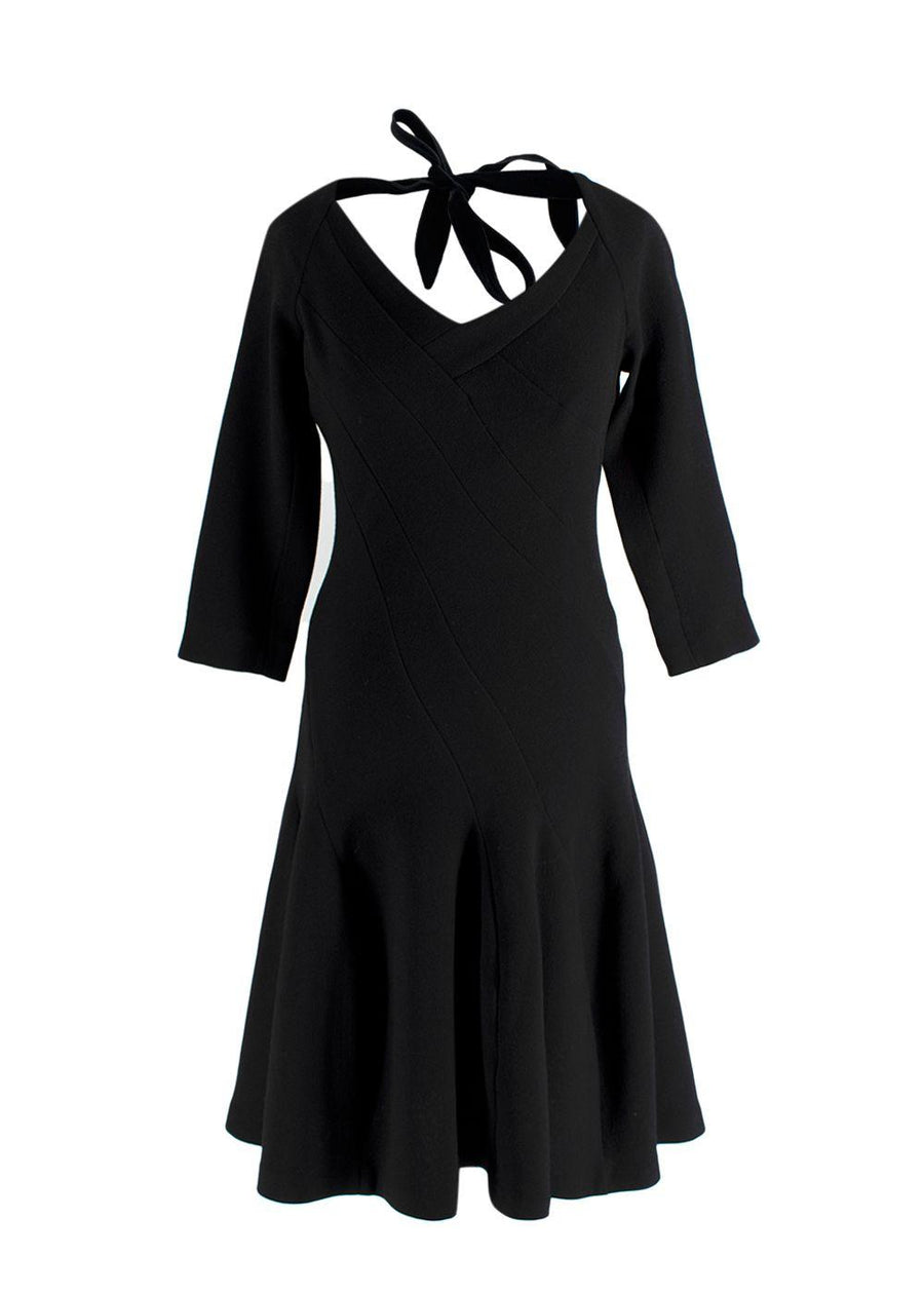 Roland Mouret Black Velvet Neck Tie Midi Dress
