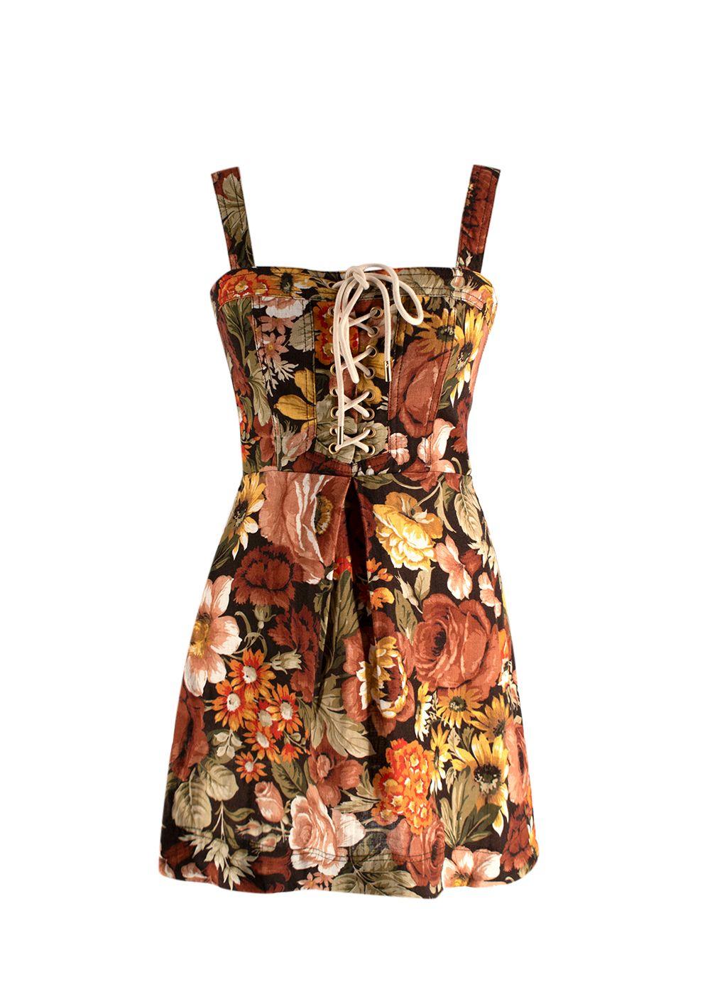 Zimmermann Bonita Lace-up Floral Mini Dress