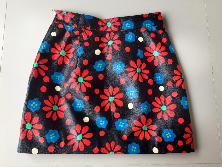 Saint Laurent Floral Printed Leather Skirt