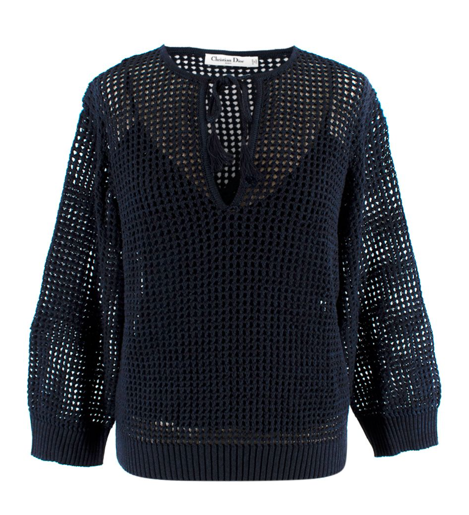 Dior Navy Blue Linen Blend Knitted Tassel Jumper