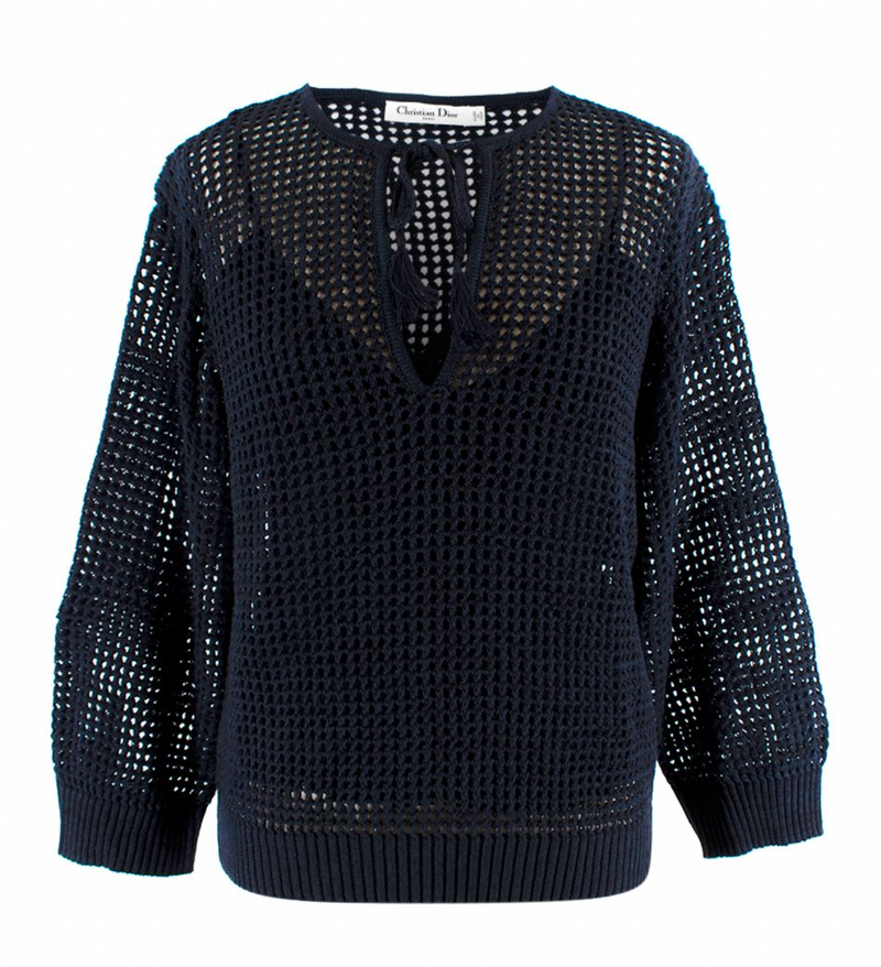 Dior Navy Blue Linen Blend Knitted Tassel Jumper