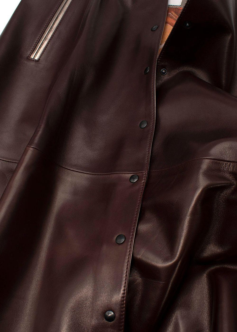 Alice Balas Burgundy Leather Button-Down A-Line Skirt