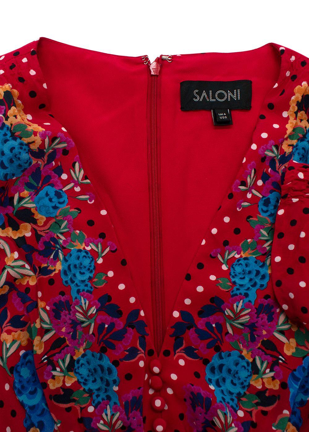 Saloni Red Polka Dot Print Silk Dress