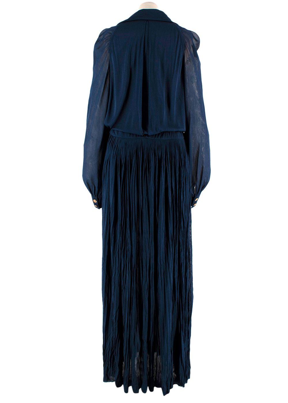 Chanel Navy Blue Plisse Belted Dress