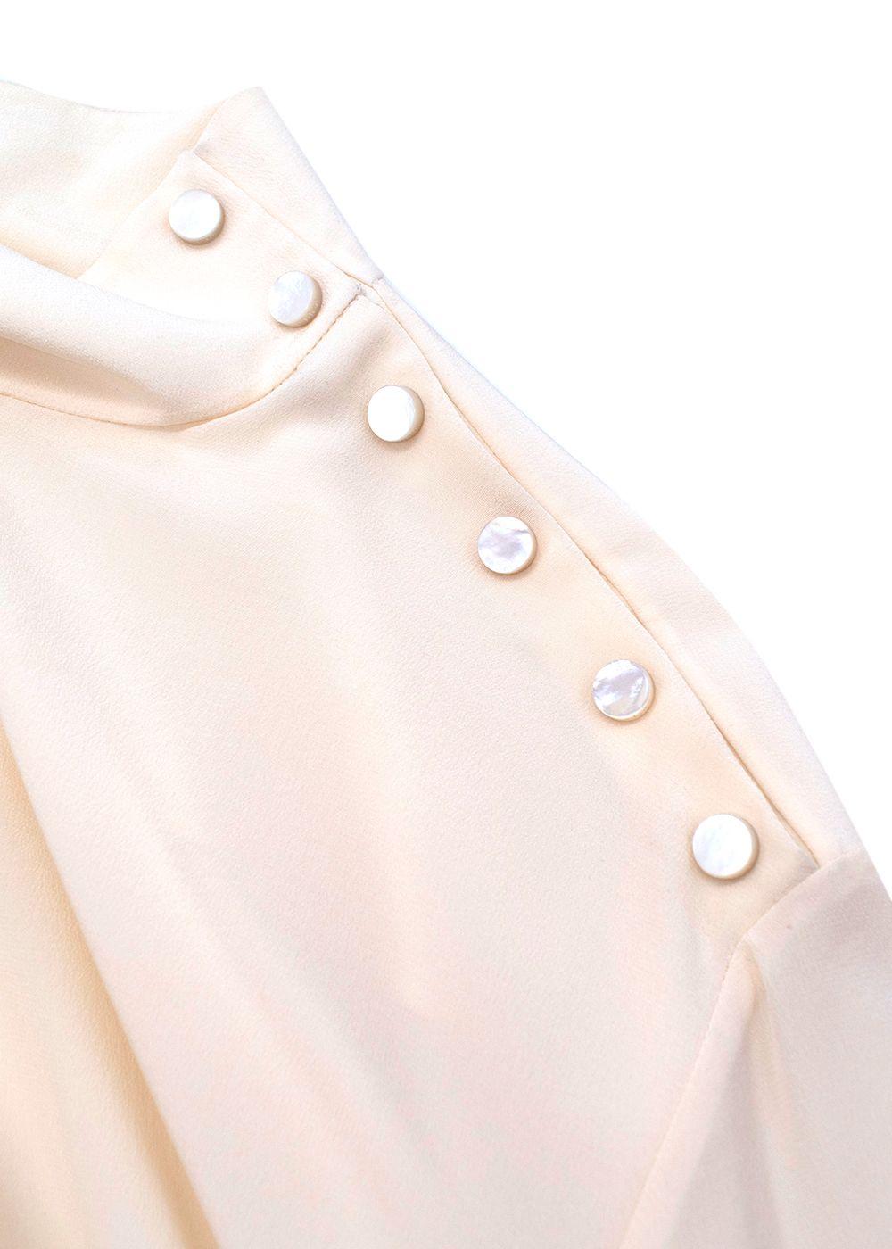 High Neck Shoulder Button Cream Silk Blouse