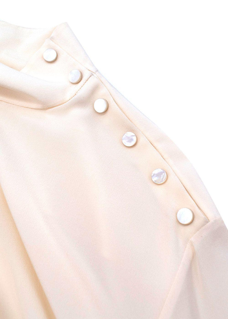 High Neck Shoulder Button Cream Silk Blouse