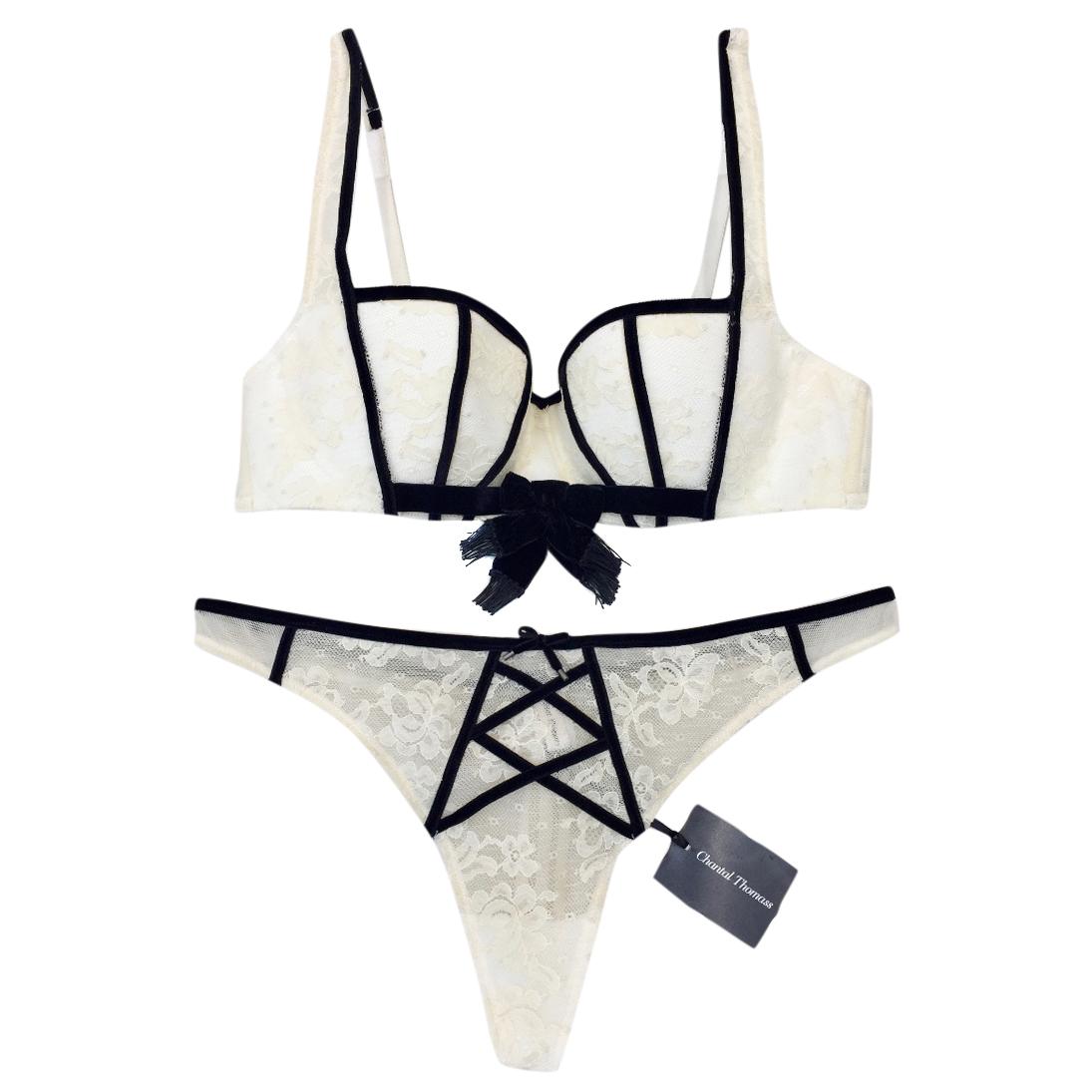 Chantal Thomass Couture Leavers Lace & Velvet Pad Corset Bra & Thong