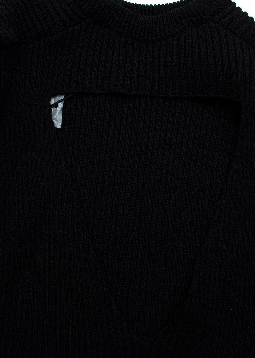 Open Back Black Ribbed Merino Wool Jumper Dress
